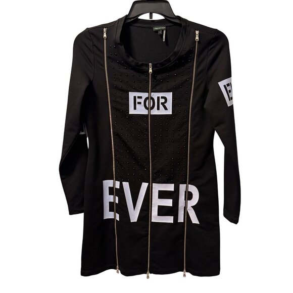 Black Long-Sleeve Studded "For Ever" Tunic Dress With Zipper Details - Small - Picture 1 of 12